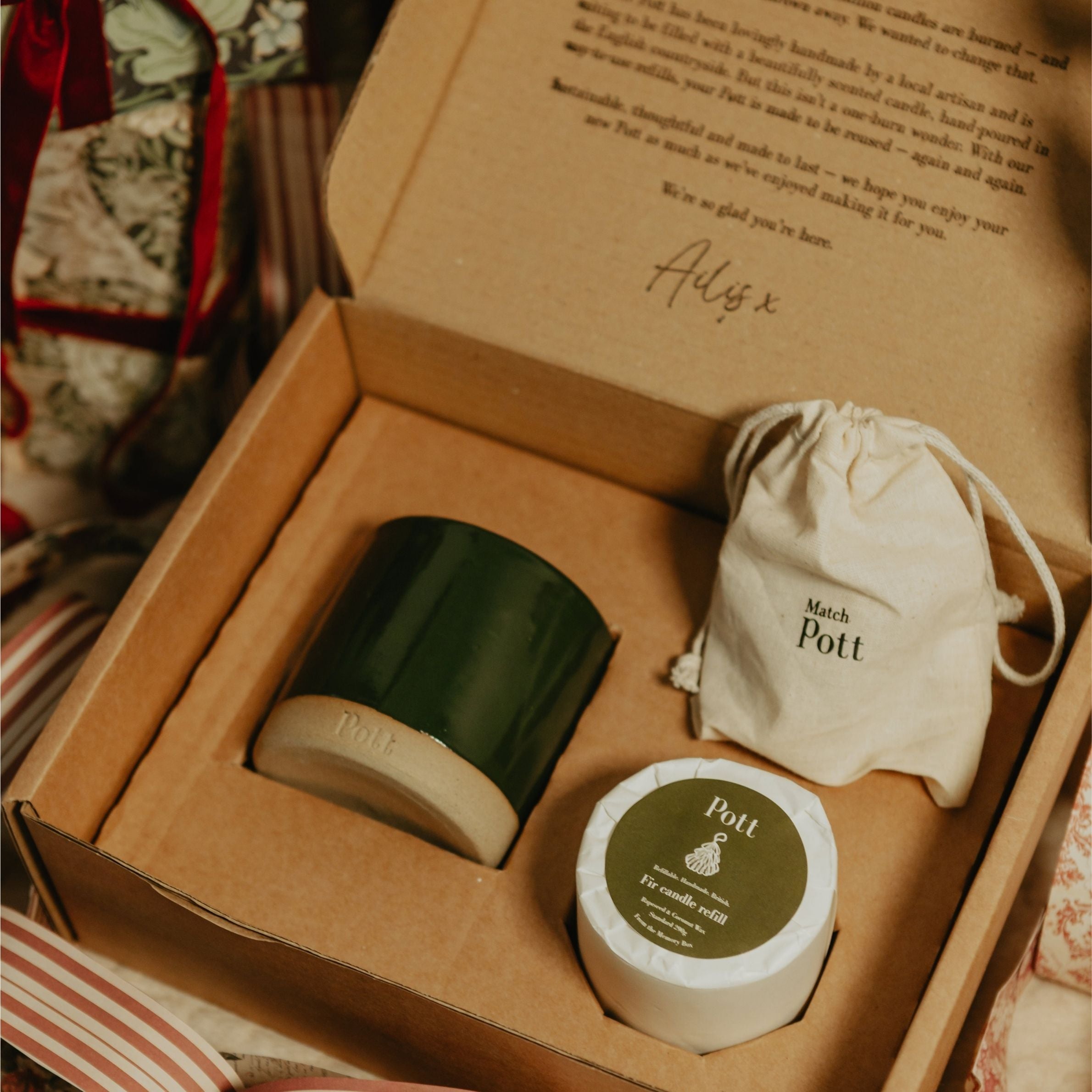 Holly with Fir Refillable Candle Starter Pack (Standard Size)