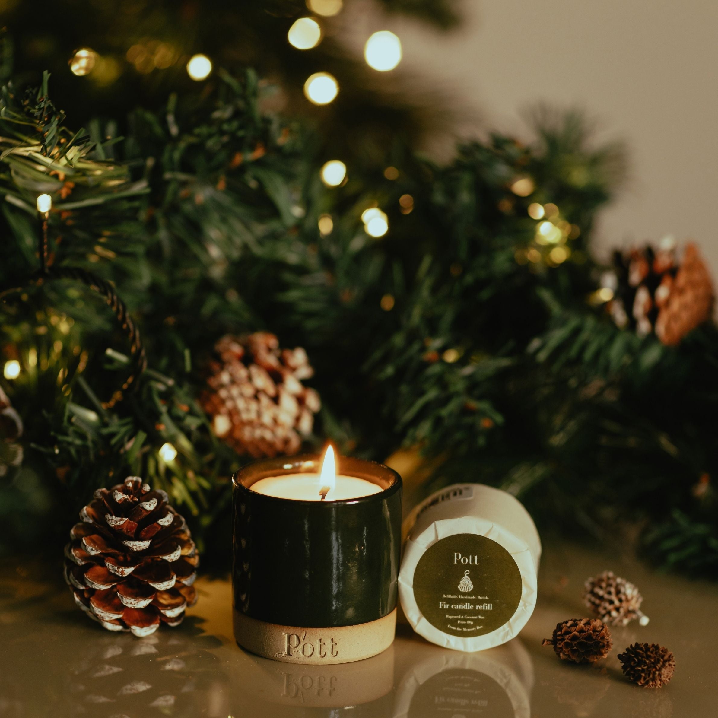 Holly with Fir Refillable Candle (Petite Size)