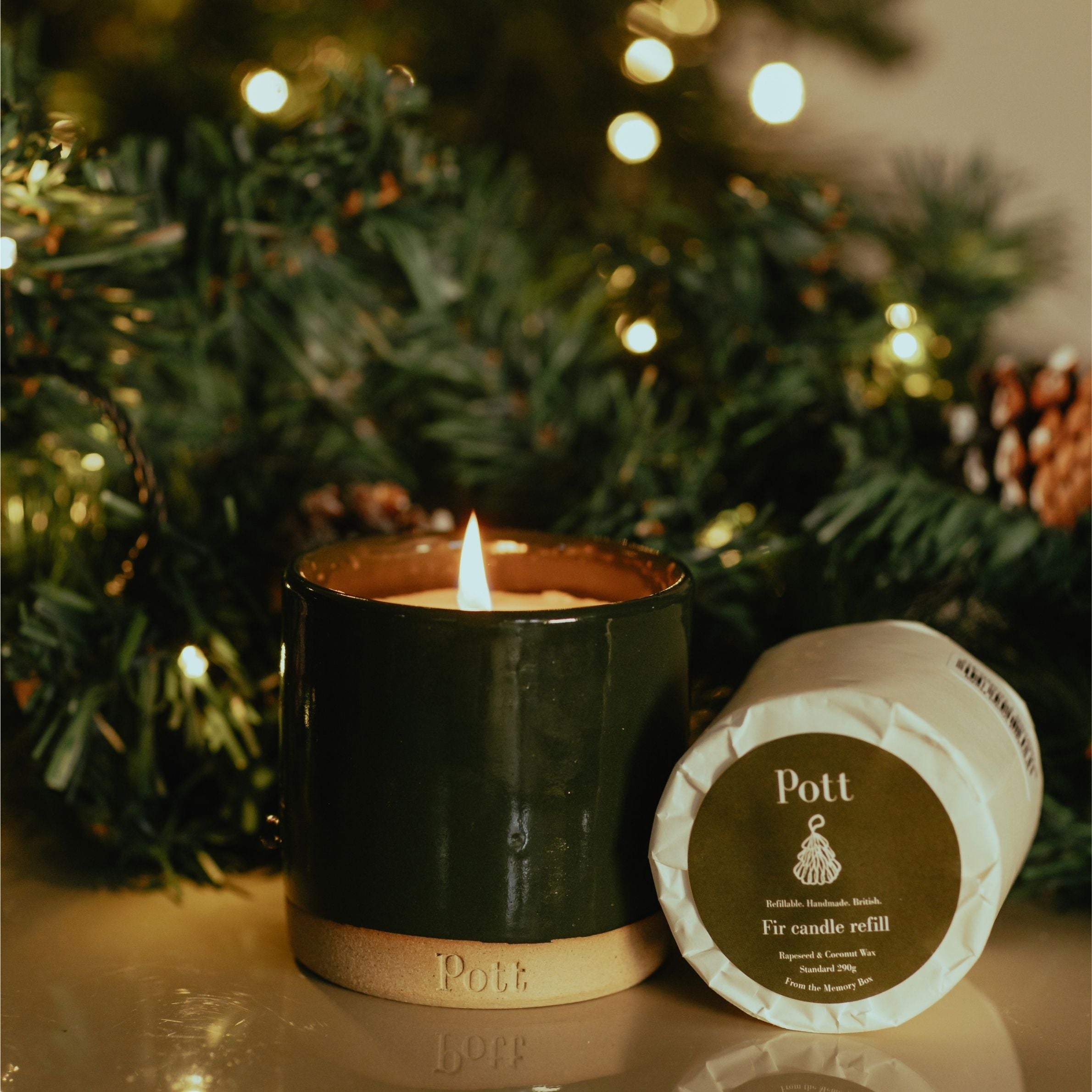 Holly with Fir Refillable Candle (Standard Size)